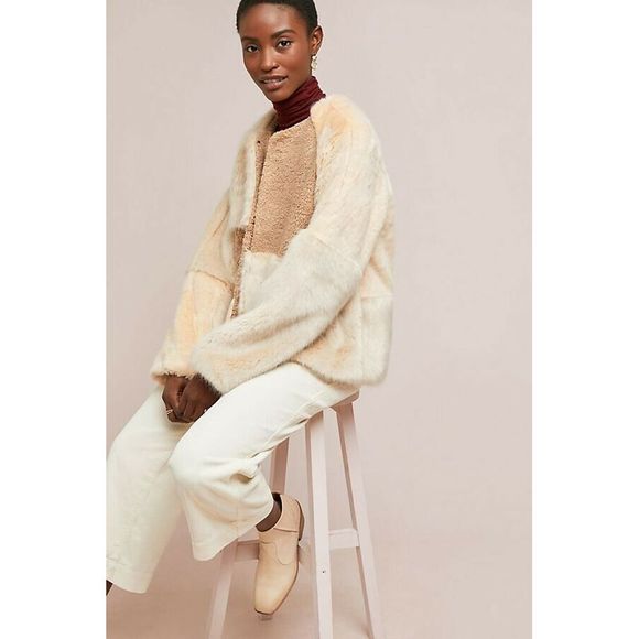 New Anthropologie Patched Faux Fur Korirl Jacket - Picture 4 of 6